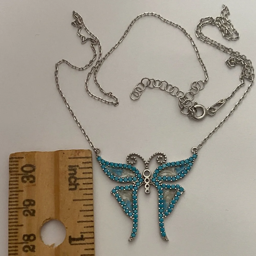 🦋925 Silver green butterfly necklace